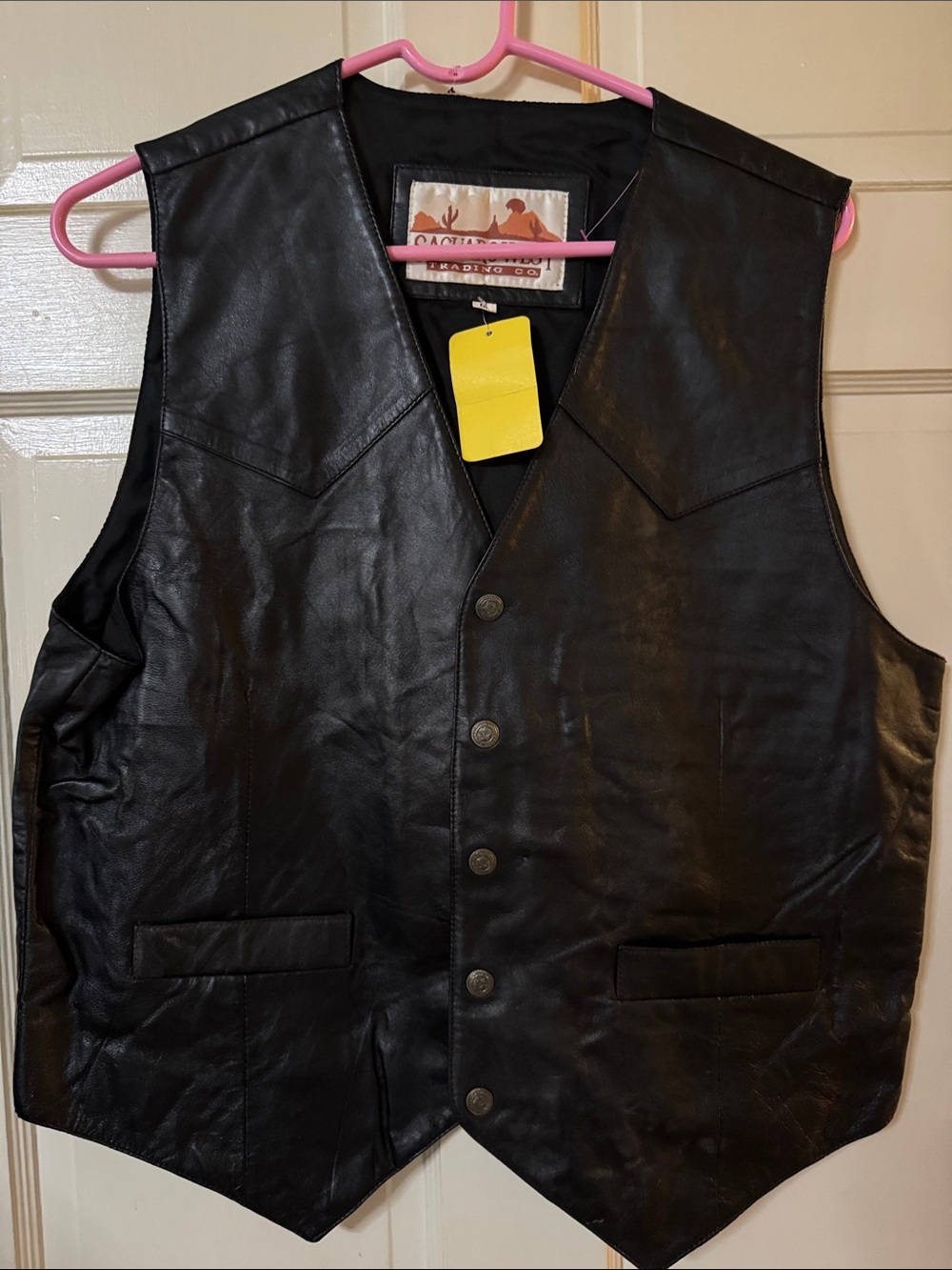 Classic Black Leather Vest — Men's Button Front